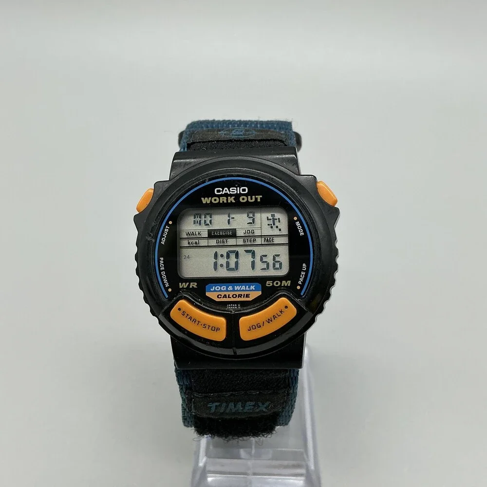 Vintage Casio JC-10 Work Out Mens Watch 40mm Digital Walk Calorie New Battery